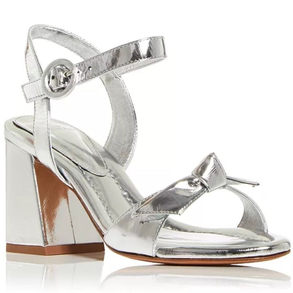 Alexandre Birman Women's Clarita Flare Block Heel Sandals Silver Size EU 40